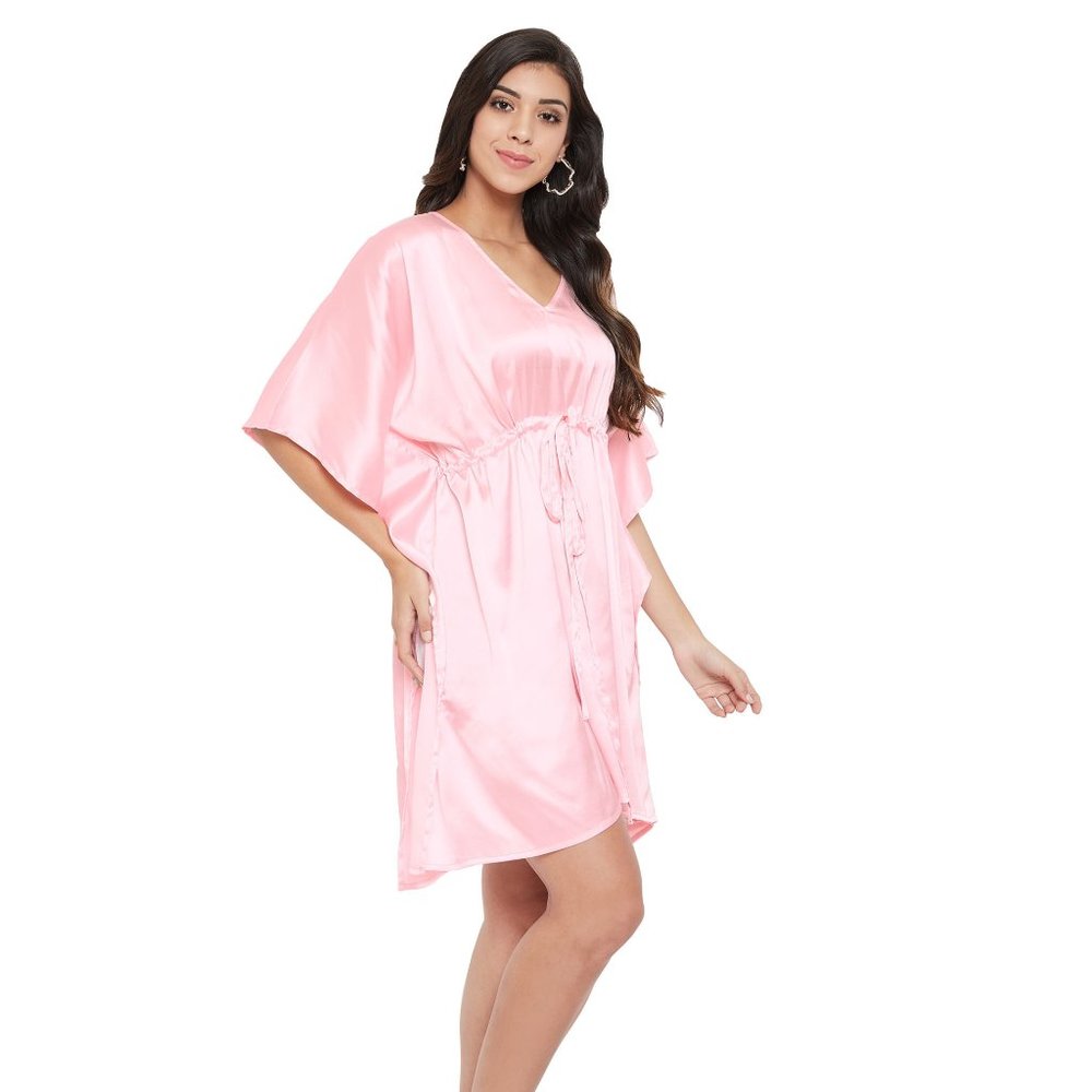 Gypsie Blu Satin Solid Crystal Rose Short Caftan Plus Size Tunic Dress for Women - Picture 4 of 8